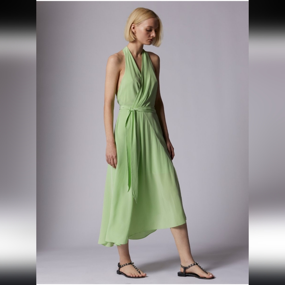 Alejandra Midi Silk Dress By Dress The Population, Pistachio Green, Size 0, NWT - Picture 7 of 9